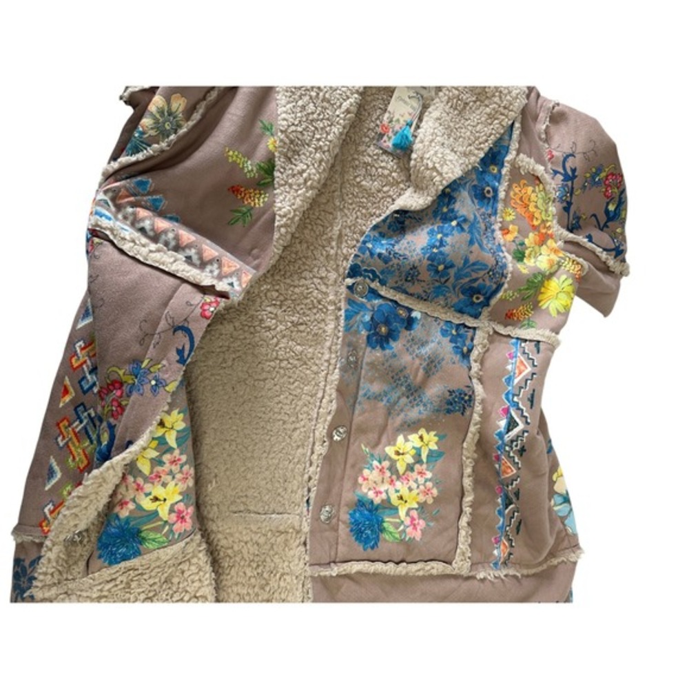 Johnny Was Steppa Sherpa Faux Suede‎ Coat XL Floral Patchwork Embroidered - Picture 10 of 12